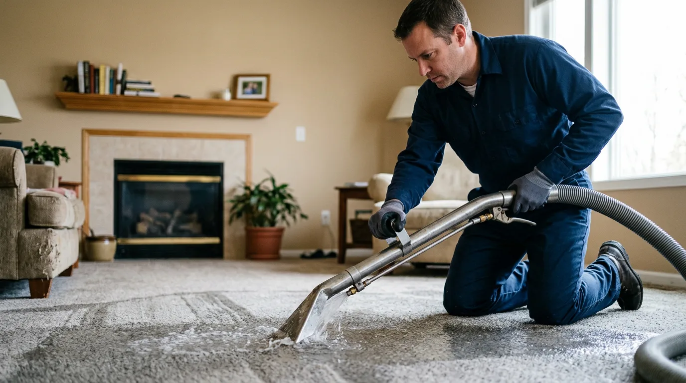 Water damage restoration technician working near Belmont, WV
